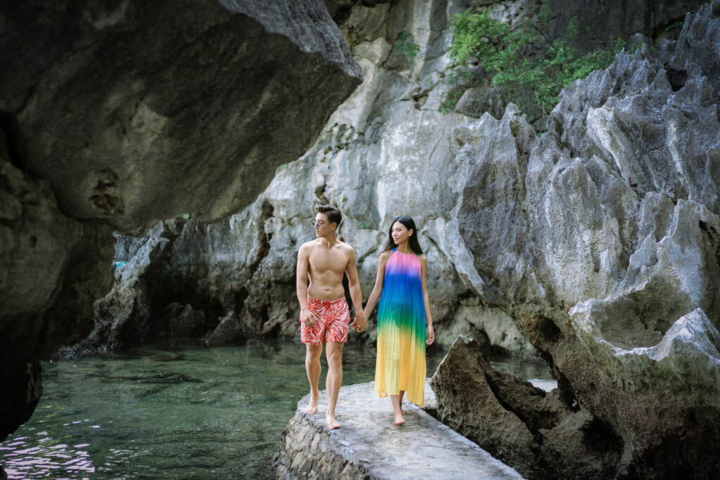 Hold hands as the limestone peaks fade into twilight